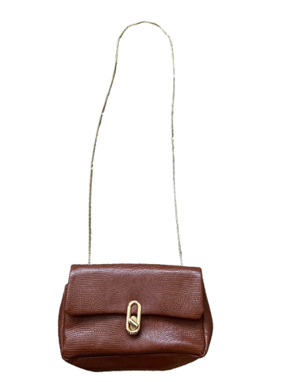 Jules Kae Charlotte Brown Embossed Faux Leather Crossbody Bag Gold Hardware